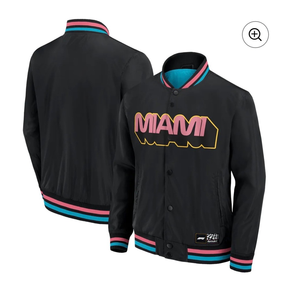 Formula 1 Miami Grand Prix Satin Bomber Jacket Racing Mens Large Black